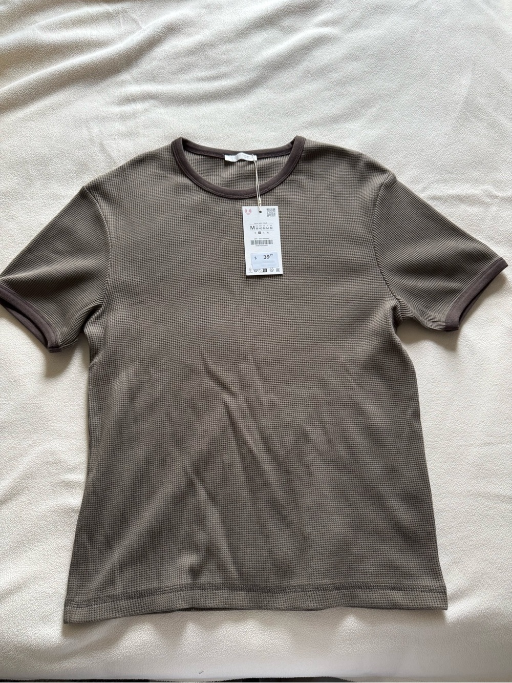 Zara Men's Short-Sleeve Waffle Crew Neck Shirt